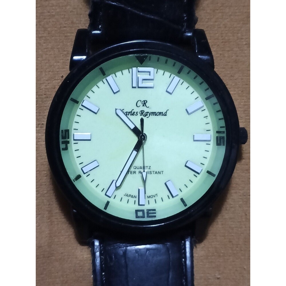 VINTAGE Charles Raymond Glow In The Dark Bezel Men's Quartz Wristwatch Water Res